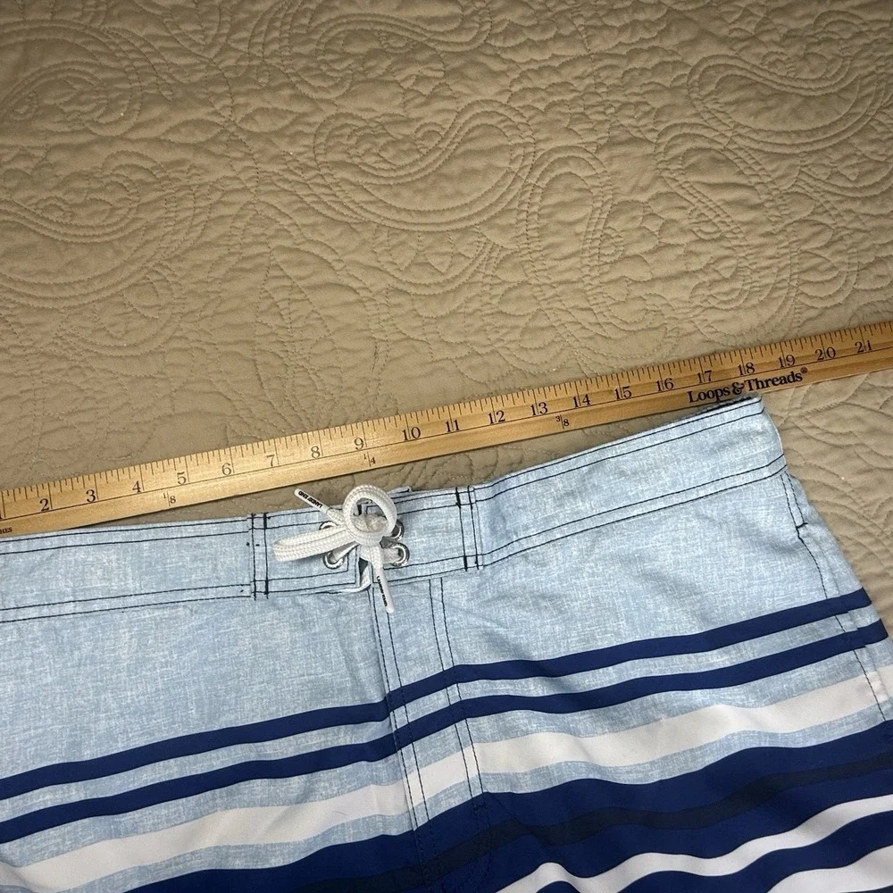 Lands'‎ End Men's Swim Trunks L (36-38) Navy Blue White Striped pockets Lined